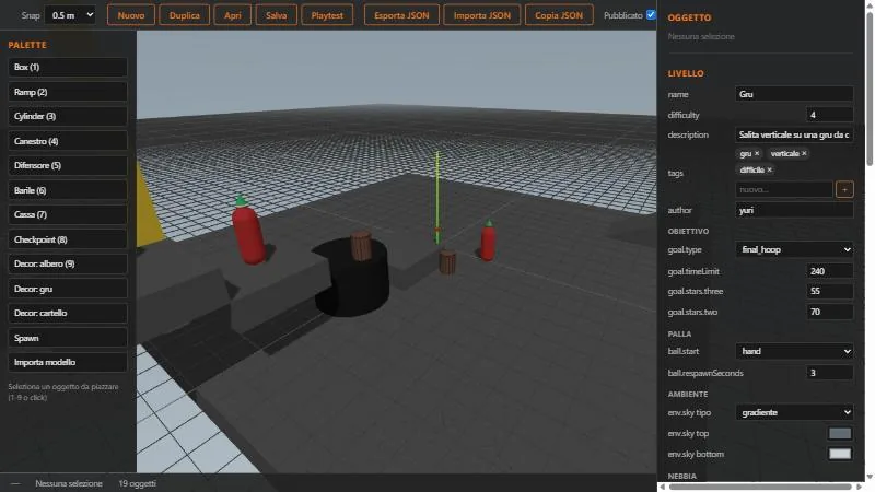 Basket Parkour 3D — l’editor di livelli sul livello della gru