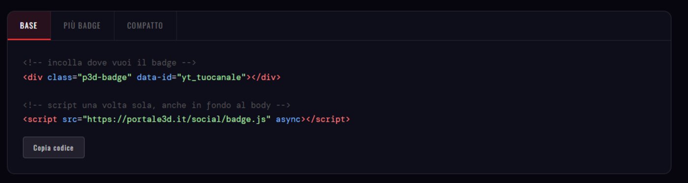 Codice di embed del badge: un div con data-id e uno script da incollare una sola volta